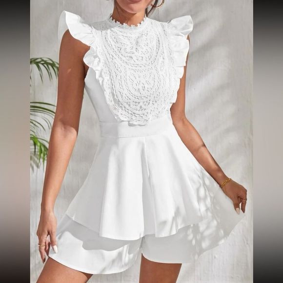 SHEIN Women’s White Lace and Ruffle Romper Size M